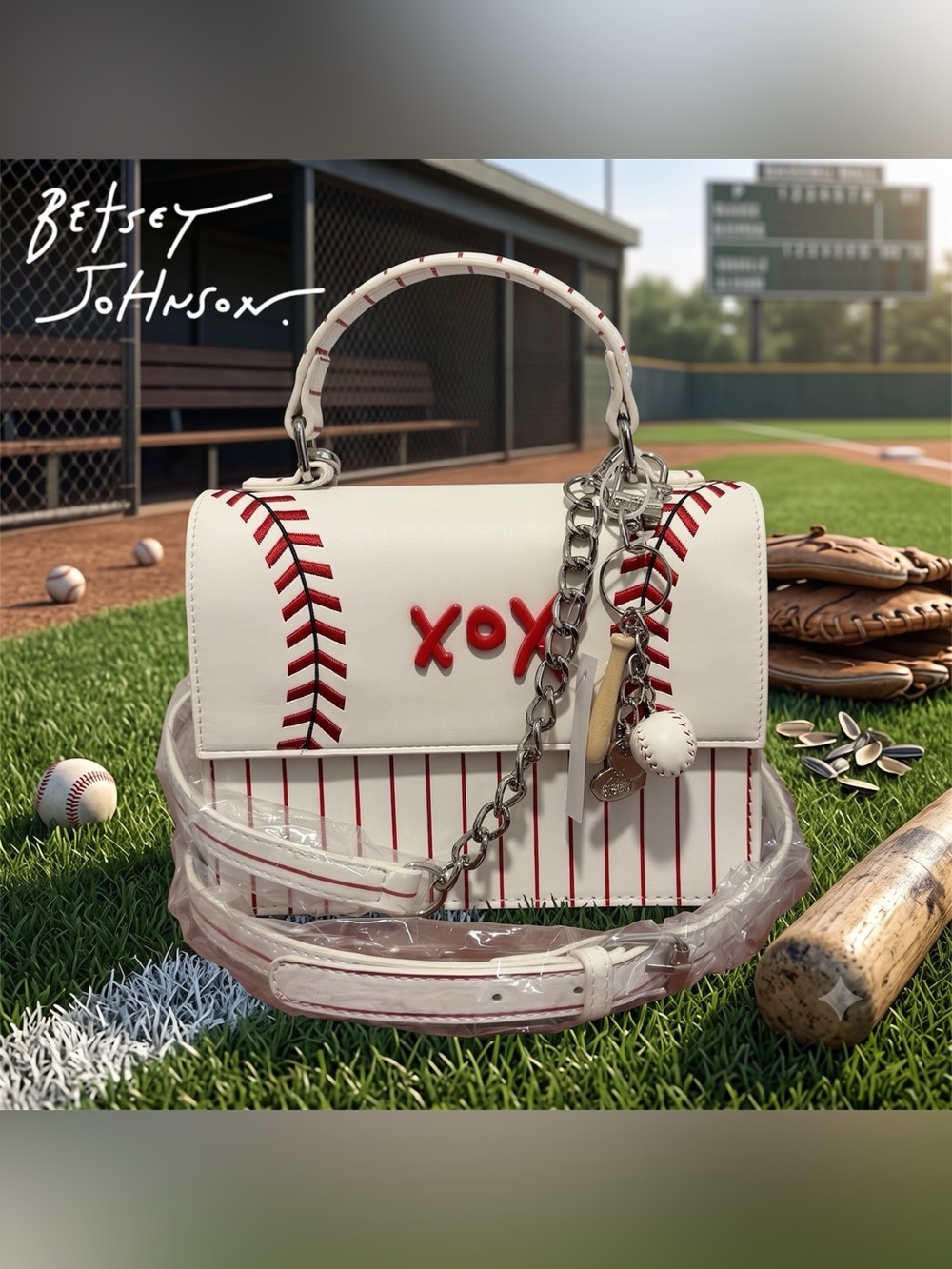 Betsey Johnson x Baseball Crossbody Purse Bag with Baseball Charms BRAND NEW!